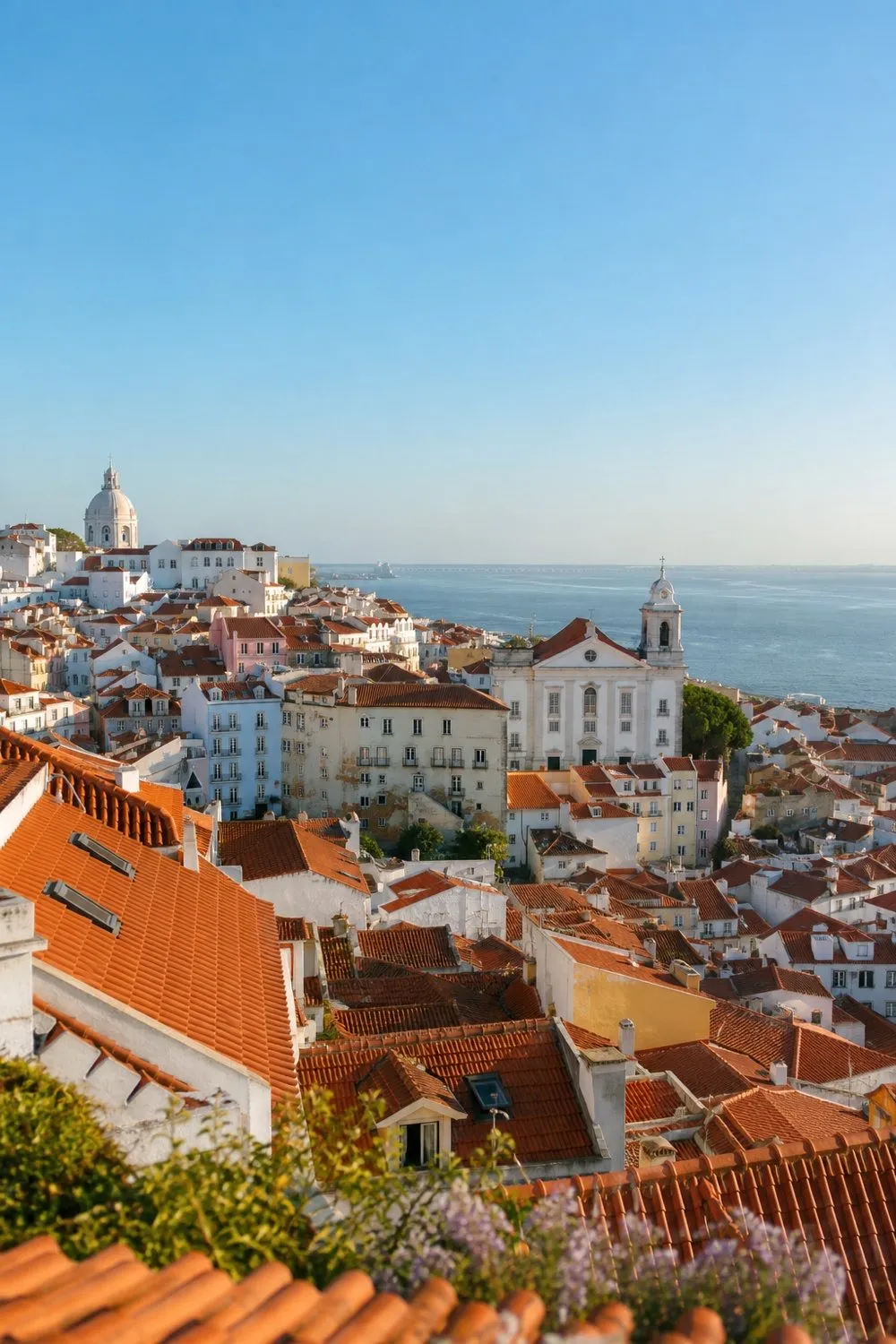 Alfama rooftops in Lisbon at golden hour