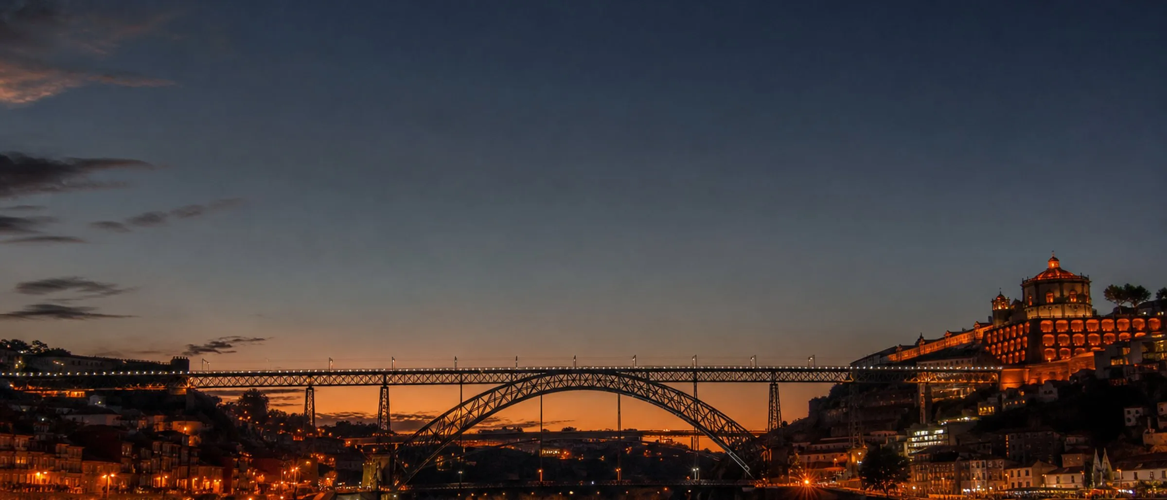 Porto and the Dom Luis bridge at dusk