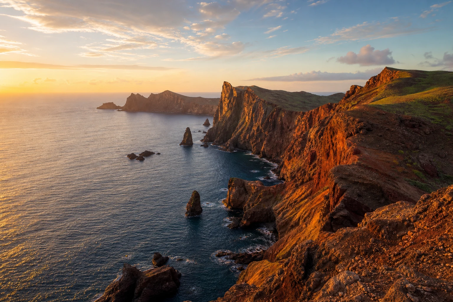 Ponta de Sao Lourenco red volcanic cliffs, Madeira