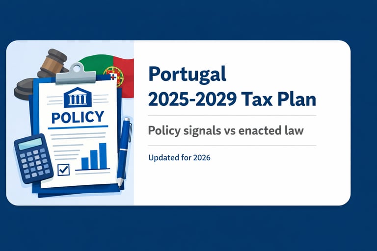 Portugal 2025-2029 Tax Plan cover image with policy clipboard